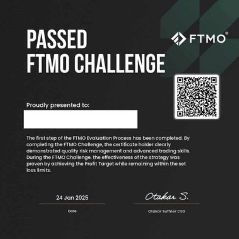 Passed prop firm challenge certificate